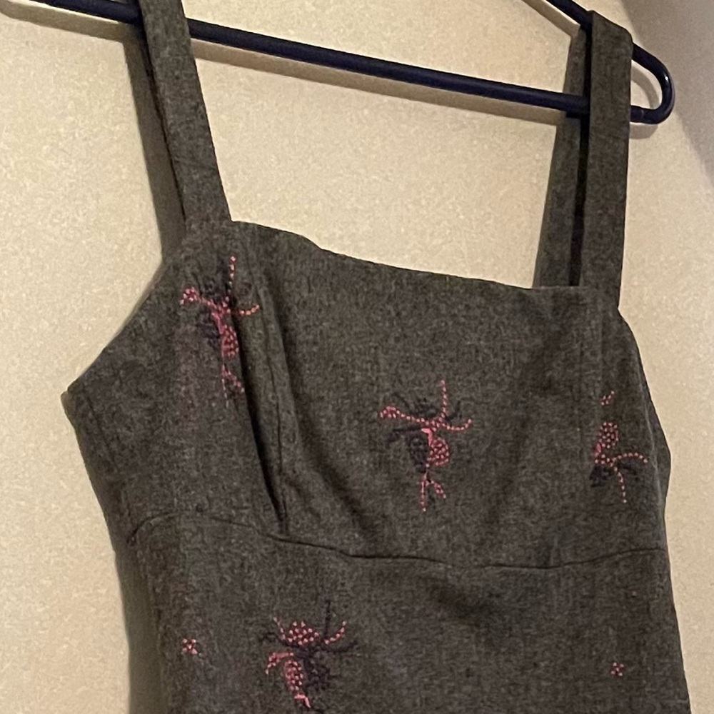 TOCCA Gray Wool Blend Strap Dress with Embroidery Size 8 Excellent Condition